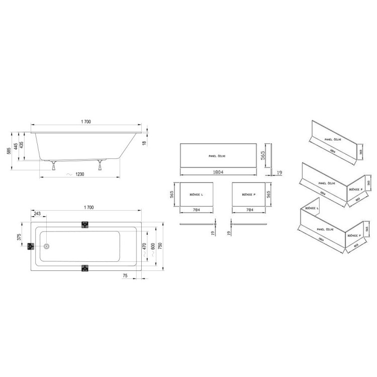 Taisnstūra vanna Ravak 10° Slim 170 x 75 cm, balta
