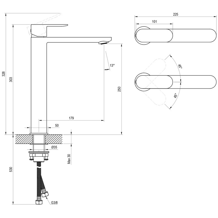 Izlietnes maisītājs paaugstināts RAVAK Chrome II CR 015.20BL, melns matēts