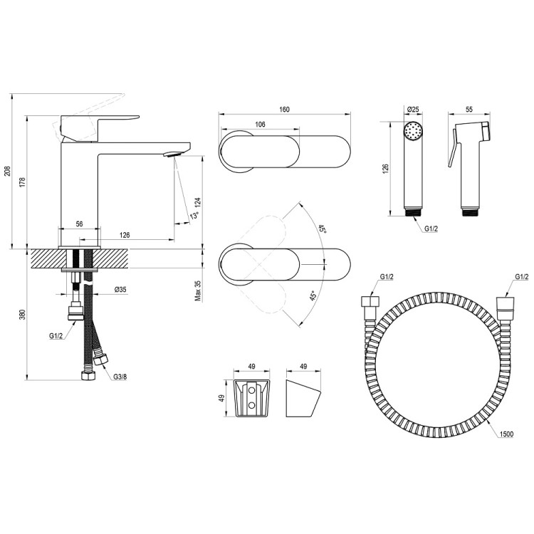 Izlietnes maisītājs ar bidetta rokas dušu Ravak Chrome II CR 112.01, hroms