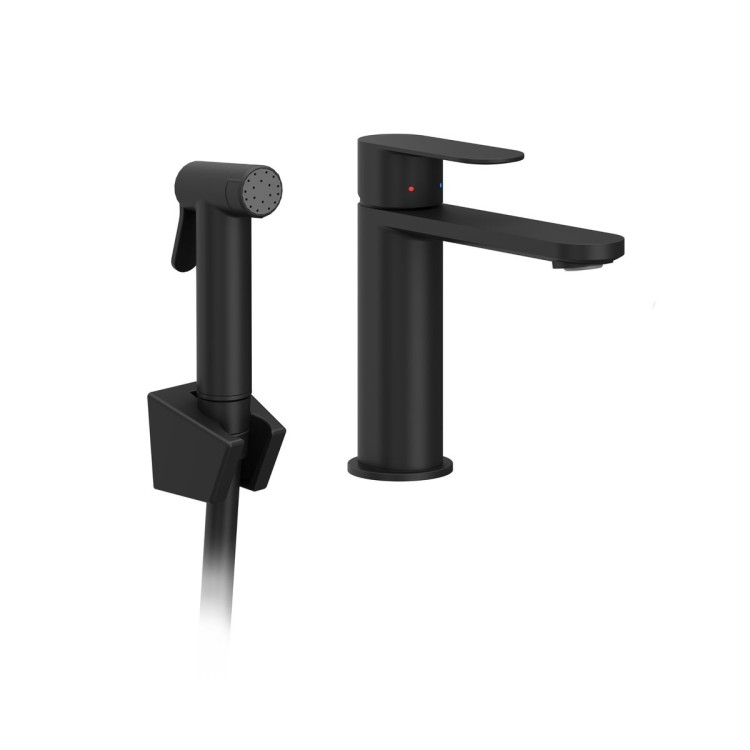 Izlietnes maisītājs ar bidetta rokas dušu Ravak Chrome II CR 112.20BL, melns matēts