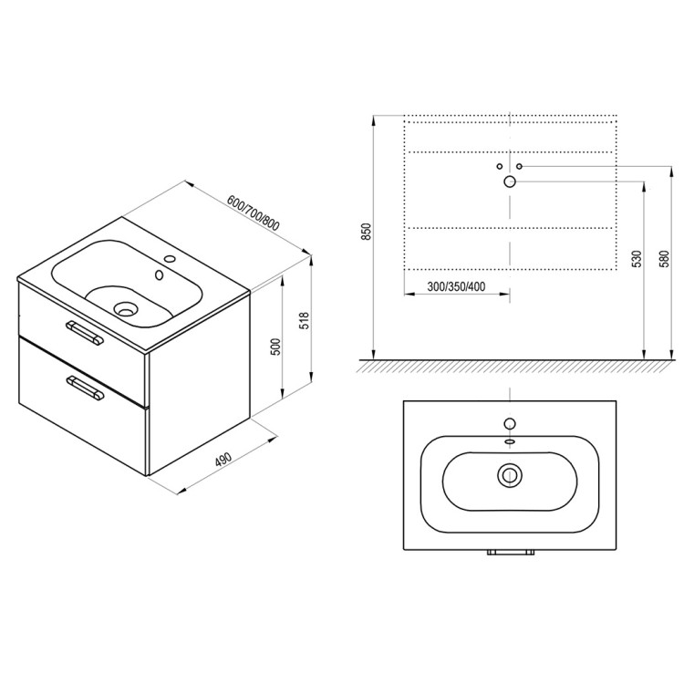 Vannas istabas skapītis ar izlietni RAVAK SD 600 Chrome II, balts/melns