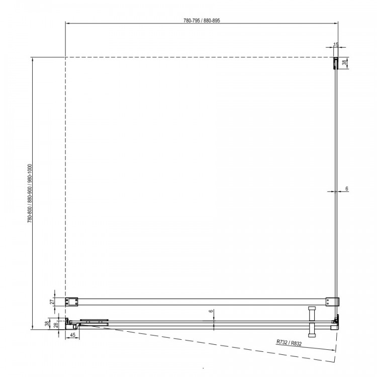 Dušas stūra komplekts kvadrātveida RAVAK COOL COSD1+COPS 90x90 cm, melns