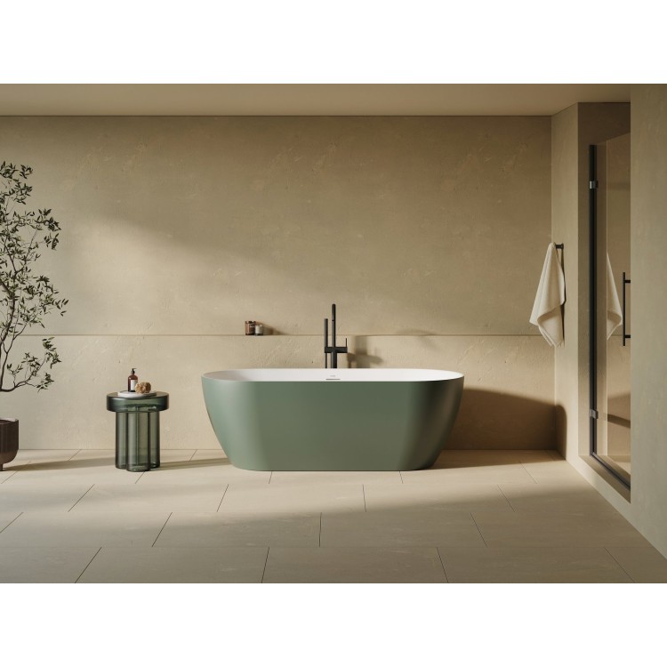 Brīvi stāvoša vanna Ravak FREEDOM O Tec 170x77 cm, pelēkzaļš/balts, notekas vāks-balts