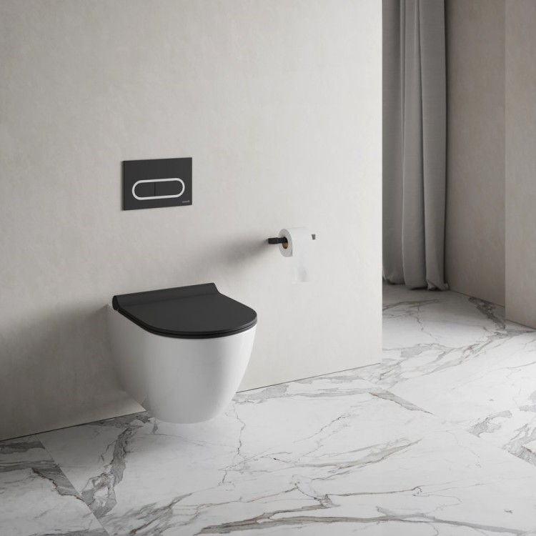 Tualetes pods piekaramais Ravak VITA RimOff ar melnu Soft Close vāku, balts