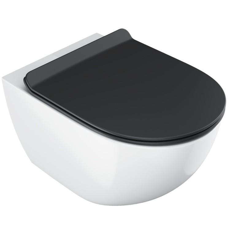 Tualetes pods piekaramais Ravak VITA RimOff ar melnu Soft Close vāku, balts