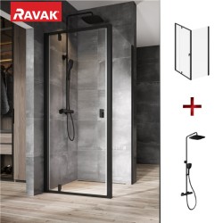 Dušas stūris kvadrātveida RAVAK Nexty NDOP1+NPSS 90x90 cm komplektā ar dušas sistēmu TD F 091.20BL