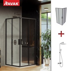 Dušas stūris kvadrātveida RAVAK BLSRV2 90x90 cm komplektā ar dušas sistēmu TE 092.00CR/WH