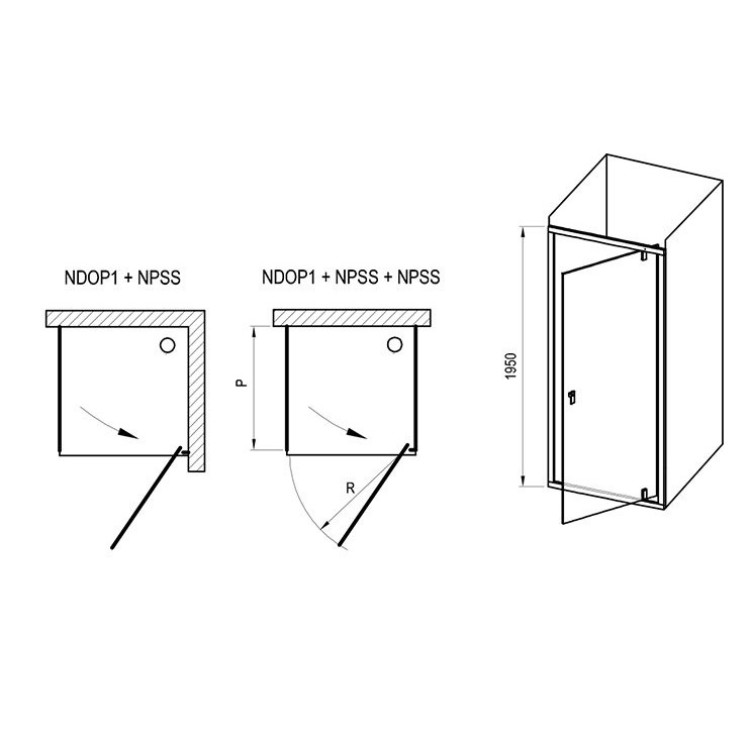 Dušas stūris kvadrātveida RAVAK Nexty NDOP1+NPSS 90x90 cm komplektā ar dušas sistēmu TD F 092.00CR/WH