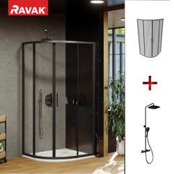 Dušas stūris pusapaļš RAVAK Blix Slim BLSCP4 80x80cm komplektā ar termostata dušas sistēmu TD F 091.20BL
