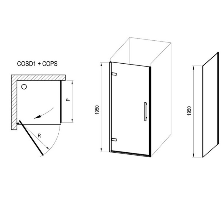 Dušas stūris kvadrātveida RAVAK Cool COSD1+COPS 90x90 cm komplektā ar dušas sistēmu TE 092.00CR/WH