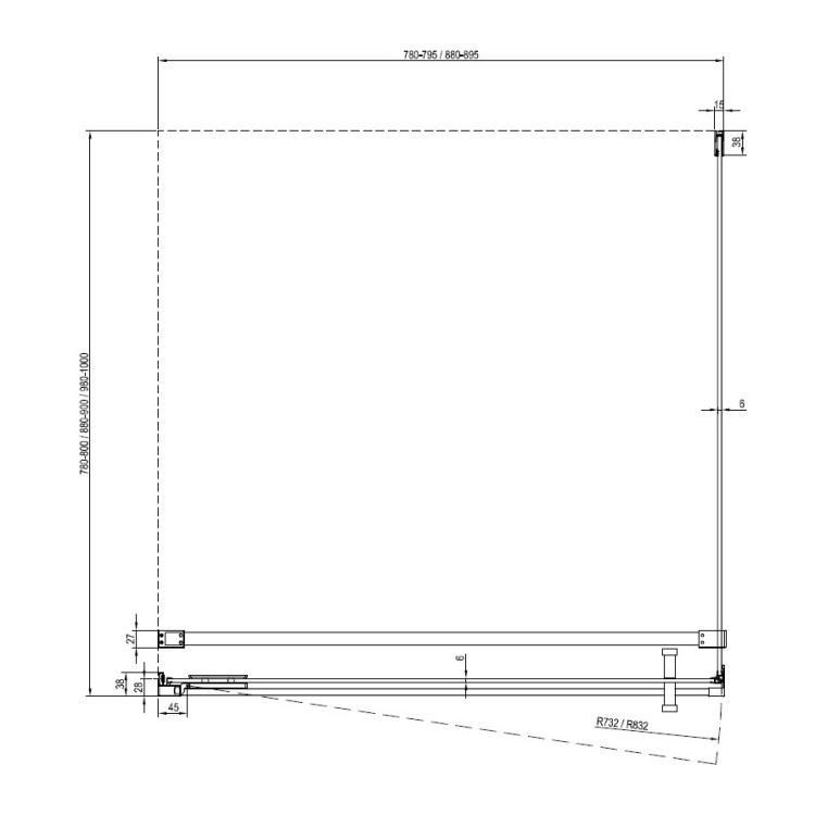 Dušas stūra komplekts kvadrātveida RAVAK Cool COSD1+COPS 90x90 cm ar paliktni, melns