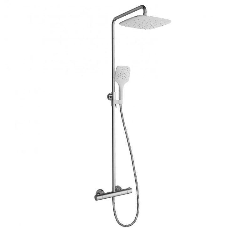 Dušas stūris pusapaļš RAVAK Blix Slim BLSCP4 80x80cm komplektā ar termostata dušas sistēmu TE 093.01CR/WH