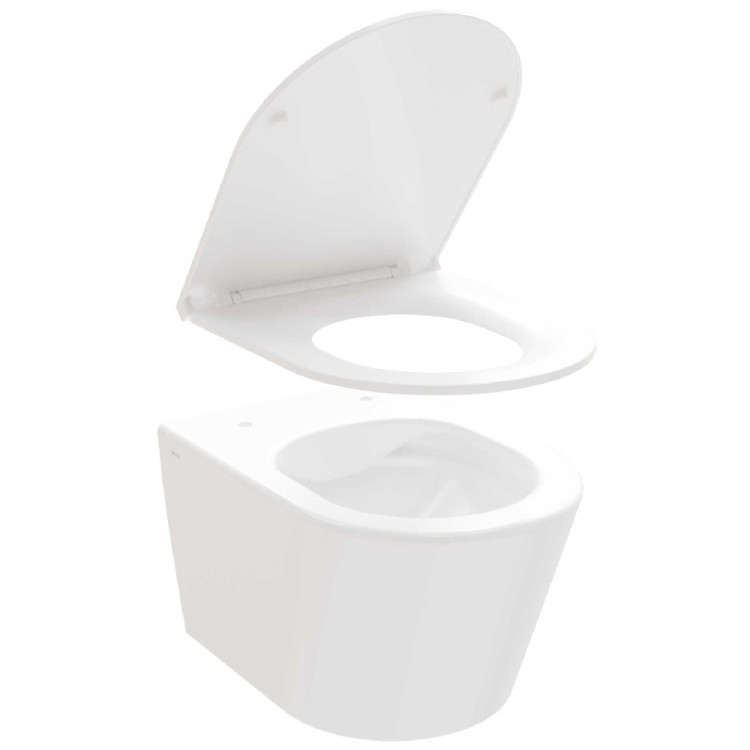 Tualetes pods piekaramais Ravak FLOW RimOff ar Soft Close vāku, balts