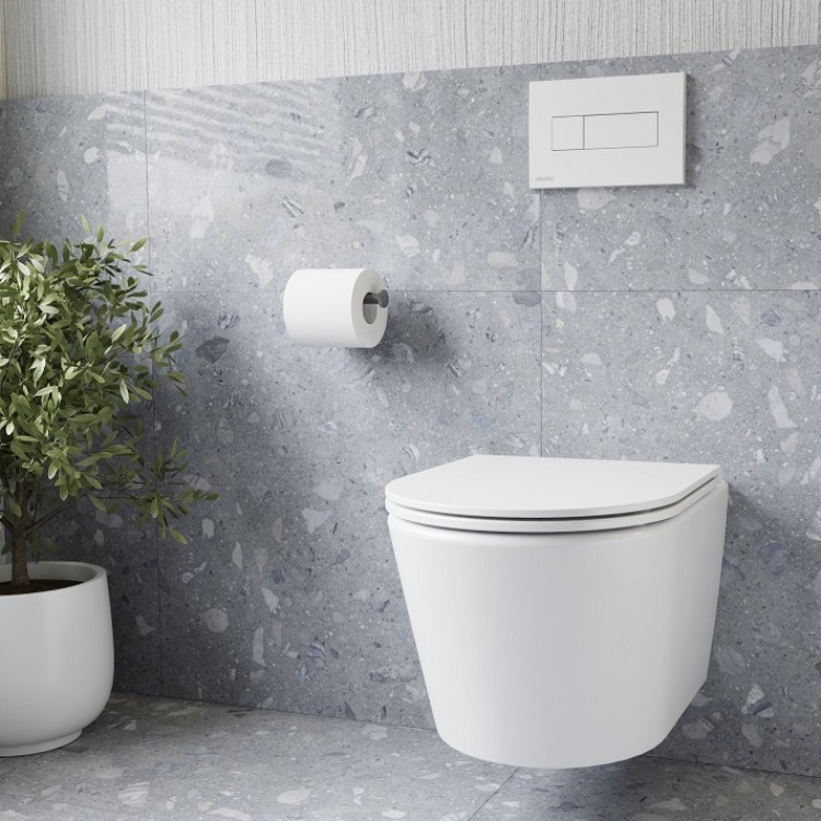 Tualetes pods piekaramais Ravak FLOW RimOff ar Soft Close vāku, balts