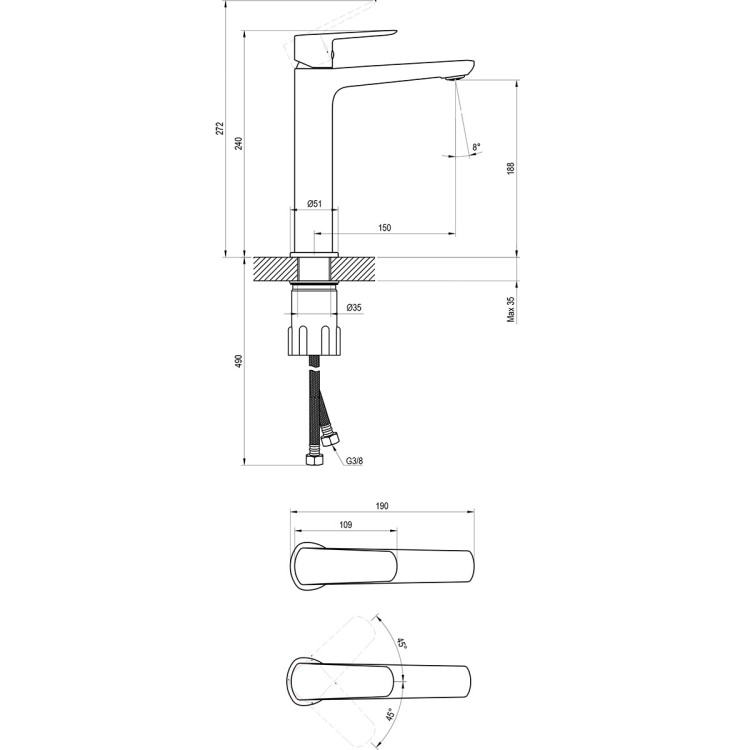 Izlietnes maisītājs paaugstināts Ravak Life LF 014.00BL 240mm, melns matēts