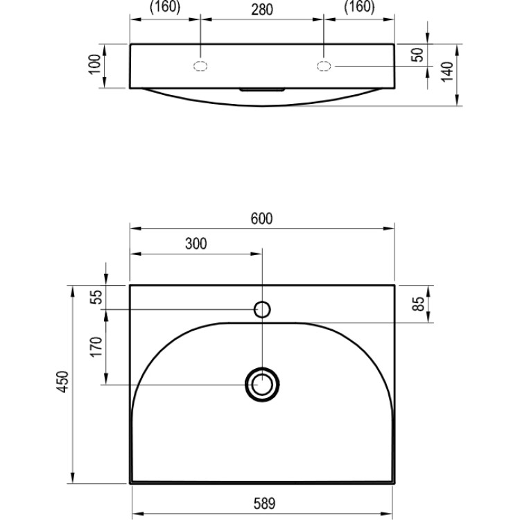 Vannas istabas izlietne RAVAK LITE 600 60x45 cm, XJX01260004