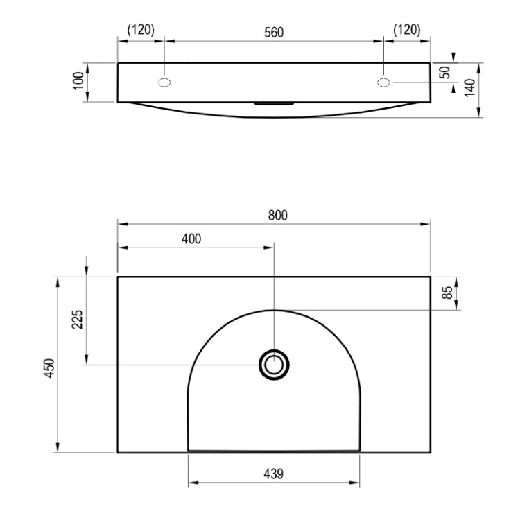 Vannas istabas izlietne RAVAK LITE 800/450 S 80x45 cm, XJX01380000