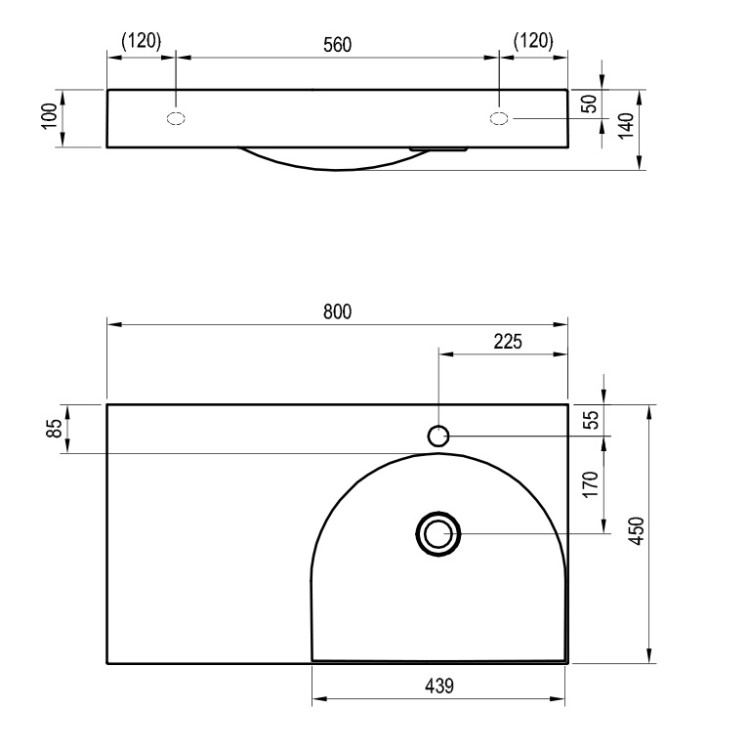 Vannas istabas izlietne RAVAK LITE 800/450 L 80x45 cm, XJXL1280000