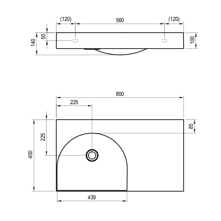 Vannas istabas izlietne RAVAK LITE 800/450 R 80x45 cm, XJXP1380000