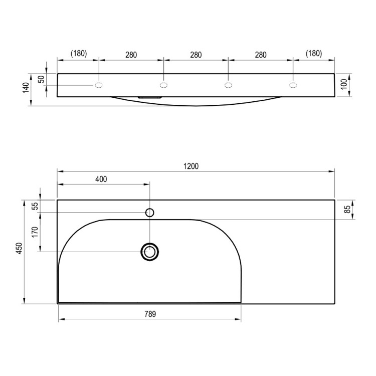 Vannas istabas izlietne RAVAK LITE 1200/800 R 120x45 cm, XJXP1212000