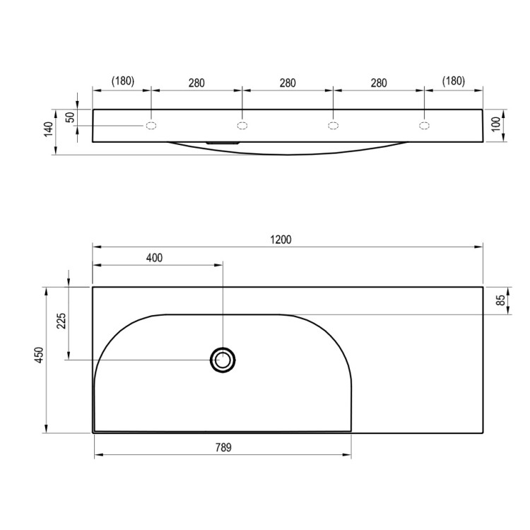Vannas istabas izlietne RAVAK LITE 1200/800 R 120x45 cm, XJXP1312000