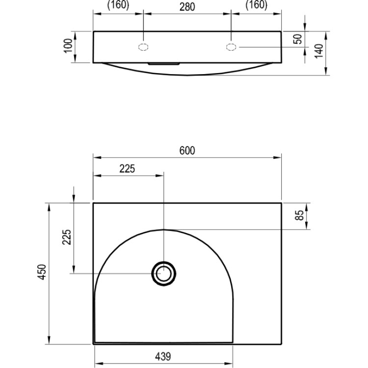 Vannas istabas izlietne RAVAK LITE 600/450 R 60x45 cm, XJXP1360000