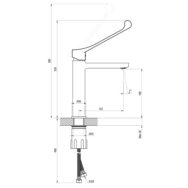 Izlietnes jaucējkrāns cilvēkiem ar īpašām vajadzībām RAVAK SAFE, hroms