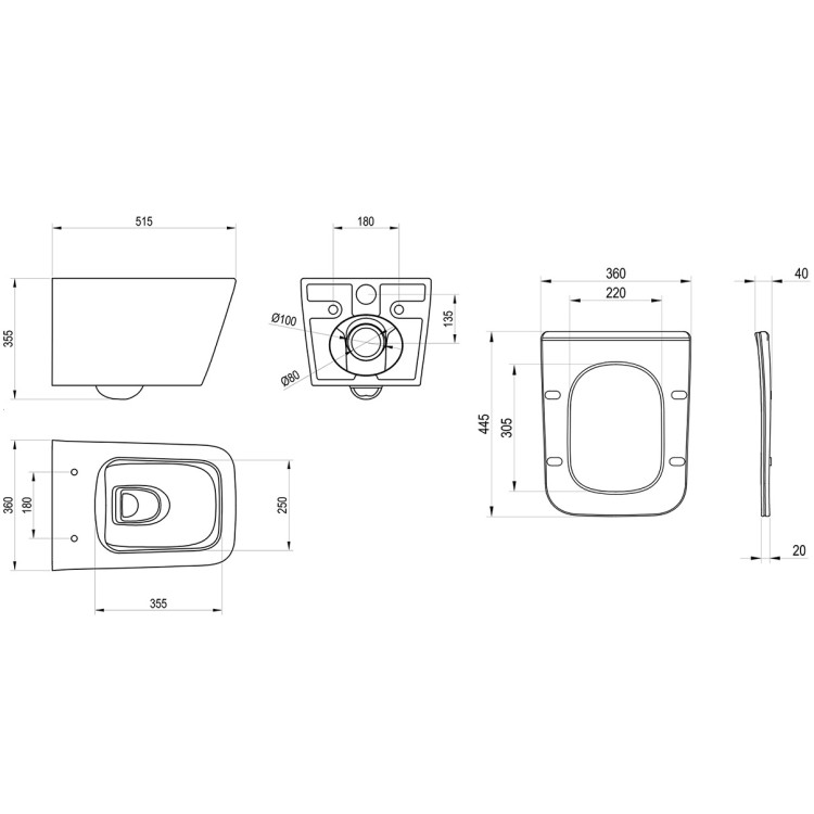Tualetes pods piekaramais Ravak SOLAR RimOff ar Soft Close vāku, balts