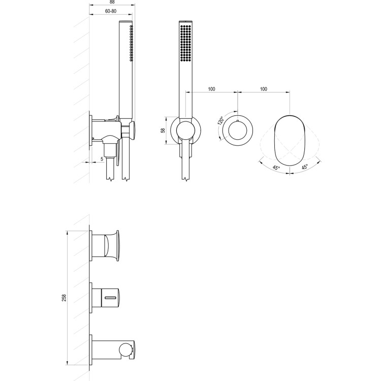 Dušas iebūvējamais maisītājs RAVAK SPRING SG 065.00CR.O2, hroms