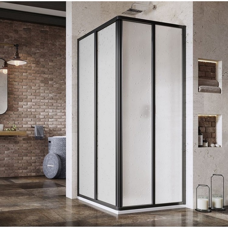 Dušas stūris kvadrātveida RAVAK SRV2+SRV2 80x80 cm, melns/polistirols