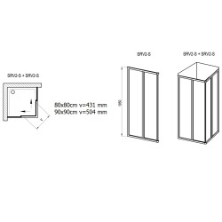 Dušas stūris kvadrātveida RAVAK SRV2+SRV2 90x90 cm, balts/caurspīdīgs