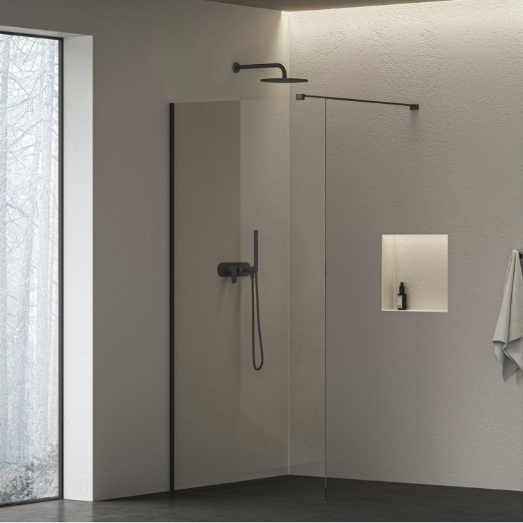 Dušas siena RAVAK Walk In Wall Air Black 100x200cm, melns/caurspīdīgs