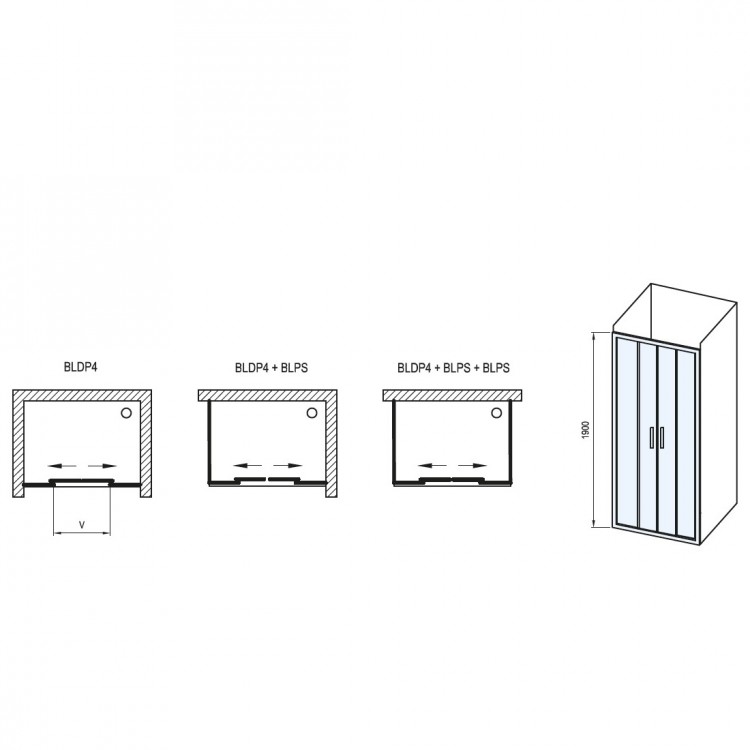 Dušas durvis bīdāmās RAVAK Blix BLDP4 200cm, satīns/caurspīdīgs