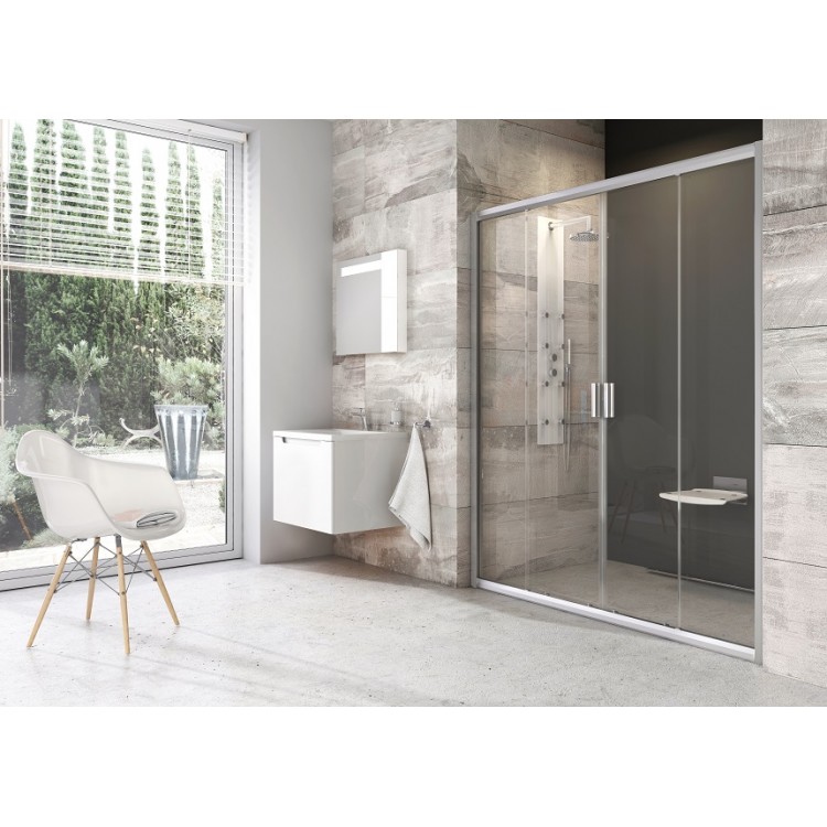 Dušas durvis bīdāmās RAVAK Blix BLDP4 200cm, satīns/caurspīdīgs