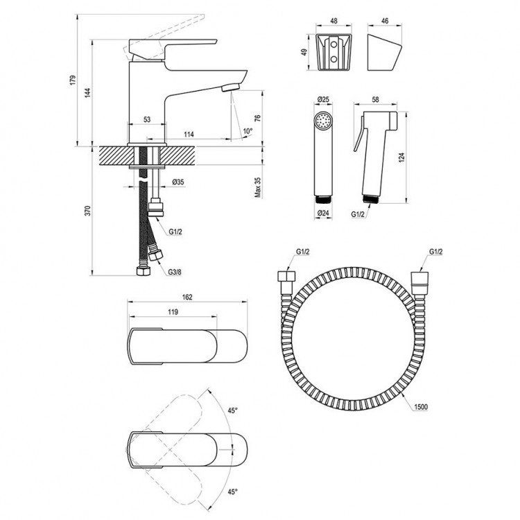 Izlietnes maisītājs ar bidetta rokas dušu Ravak BM 011.01, X070165