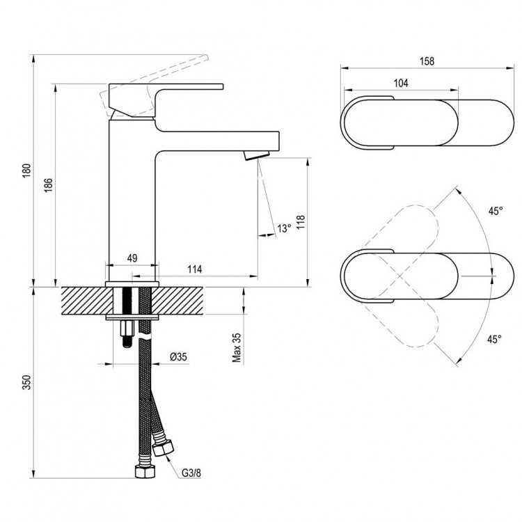 Izlietnes maisītājs RAVAK Chrome CR 014.20BL 180mm, melns X070428