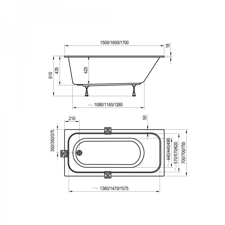Taisnstūra vanna RAVAK CHROME SLIM 150x70, C721300000