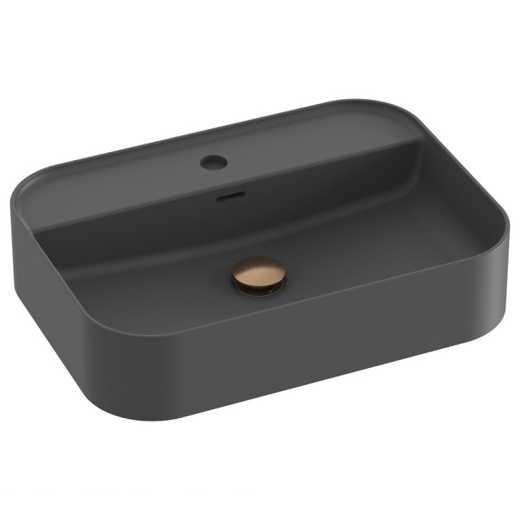 Vannas istabas uzliekamā izlietne Ravak Ceramic 550 R Slim Shelf 55x40 cm, antracīts