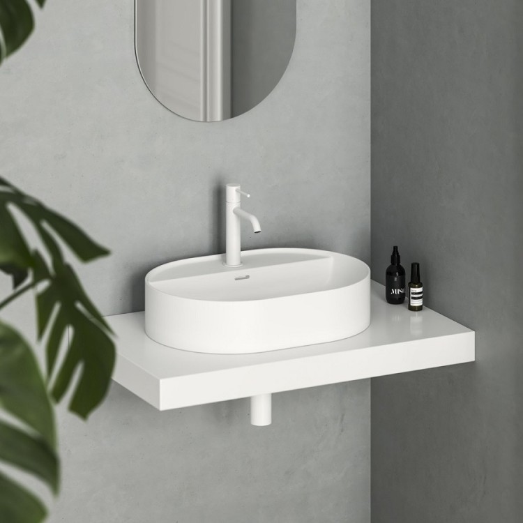 Vannas istabas uzliekamā izlietne Ravak Ceramic 550 O Slim Shelf 55x40 cm, balta matēta