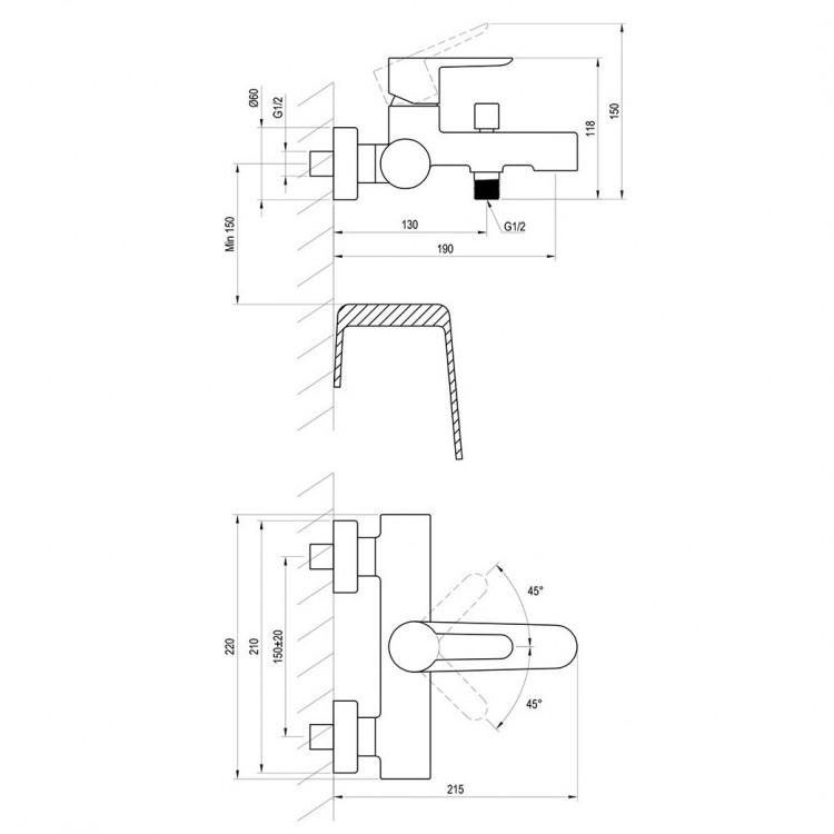 Vannas un dušas maisītājs RAVAK PURI PU 022.01/150, X070169