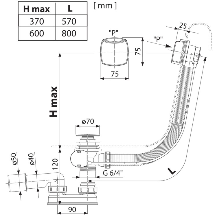 Vannas sifons ar trosi Ravak 570, X01507