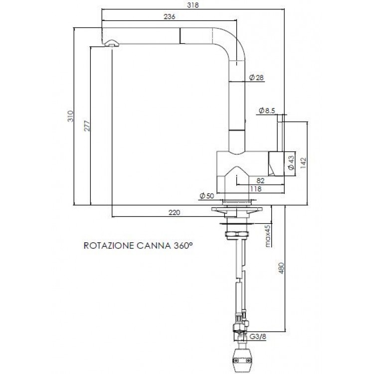 Virtuves izlietnes maisītājs ar izvelkamu izteku Reginox CEDAR, melns matēts