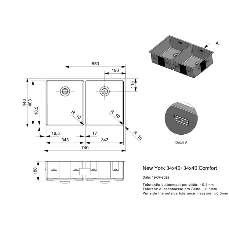 Virtuves izlietne Reginox New York 74x44 cm, R28223