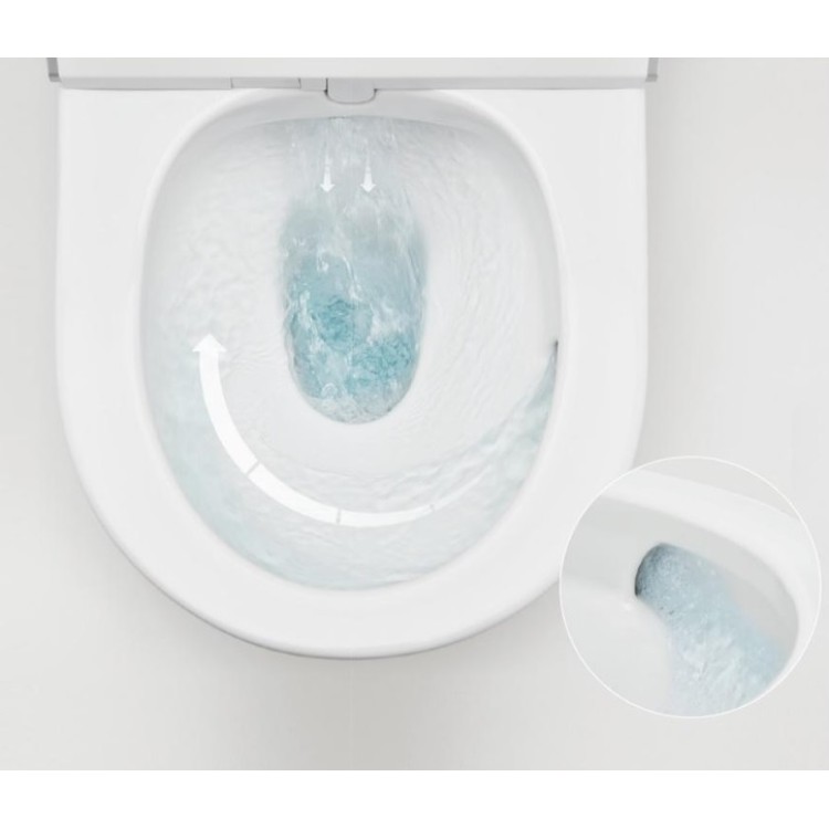 Tualetes pods Roca Optica Rimless® Vortex ar Soft Close/QR vāku, universāls izvads, balts