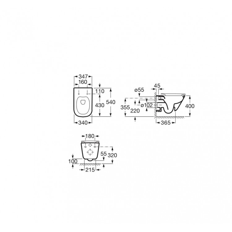 Tualetes pods piekaramais Roca The Gap Rimless ar soft close vāku, A34H47