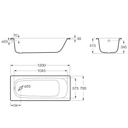 Taisnstūra tērauda vanna Roca Contesa 1200x700 mm, balta