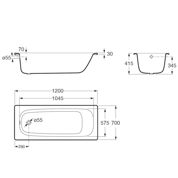 Taisnstūra tērauda vanna Roca Contesa 1200x700 mm, balta