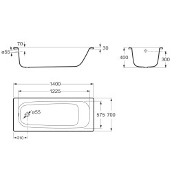 Taisnstūra tērauda vanna Roca Contesa 1400x700 mm, balta