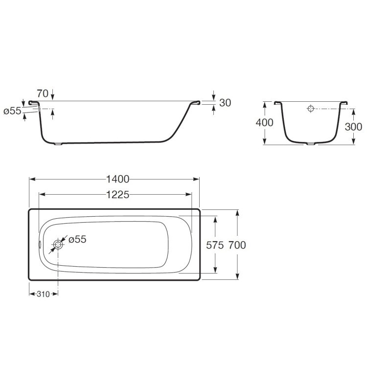 Taisnstūra tērauda vanna Roca Contesa 1400x700 mm, balta