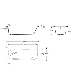 Taisnstūra tērauda vanna Roca Contesa 1500x700 mm, balta